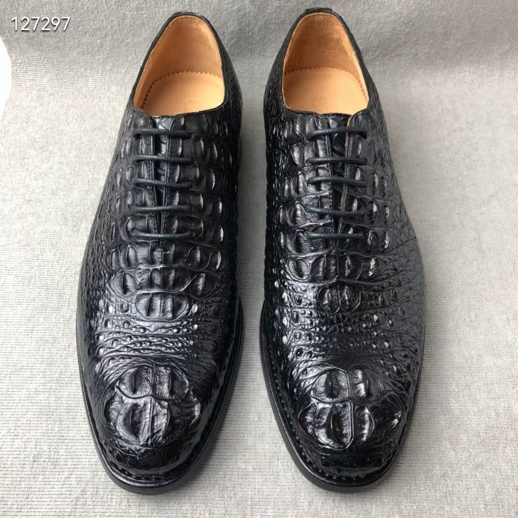 Genuine crocodile skull high-end Goodyear welt men's shoes with genuine leather outsole, business style.