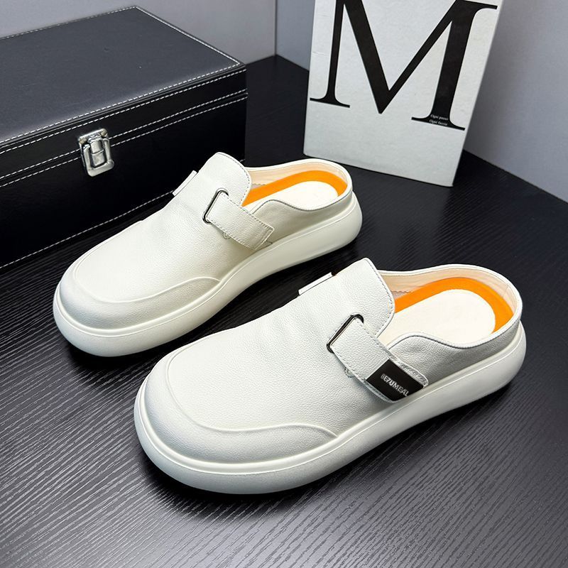Nurse and Doctor White men's genuine leather mules, comfortable and versatile, new Guangzhou style, lightweight slip-on for summer.