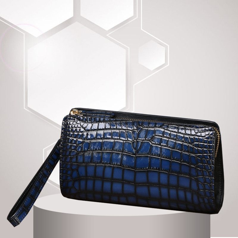 New crocodile belly men's large handbag, high-end, large capacity, long, light luxury wallet, multi-functional business clutch.