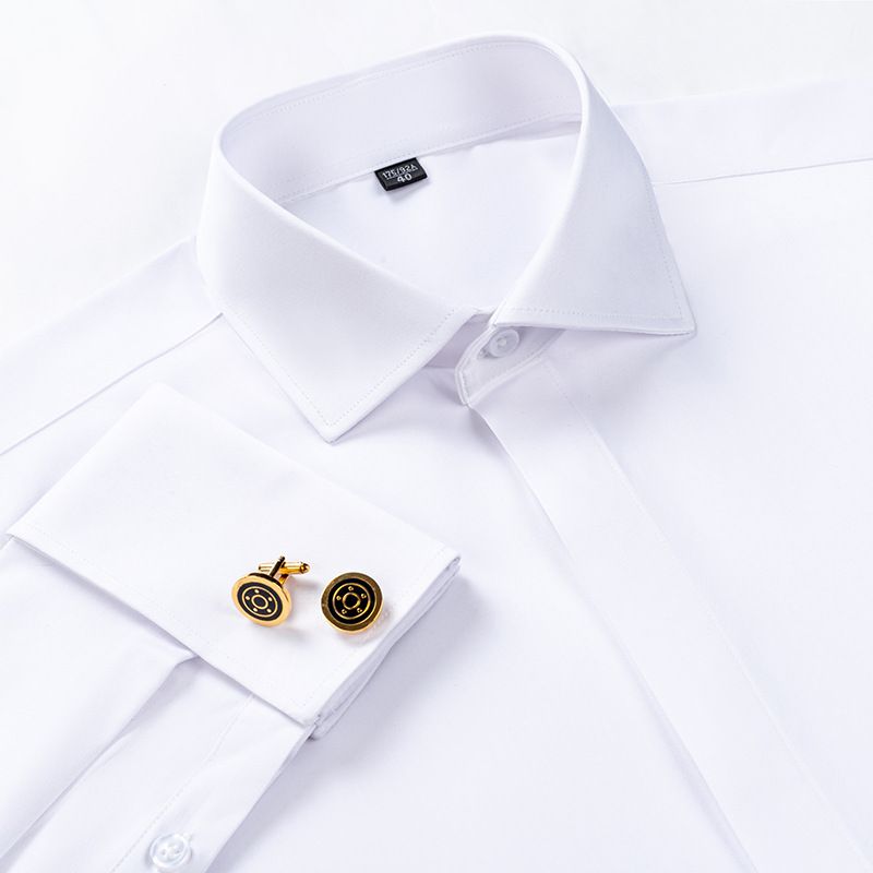 Men's French cuff button shirt, slim fit, long sleeves, Windsor collar, concealed buttons, bamboo fiber double cuffs.