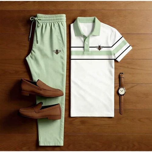 SHEIN Cross-Border New Autumn/Spring 3D Printed Short-Sleeve Polo Pants Two-Piece Set for Men