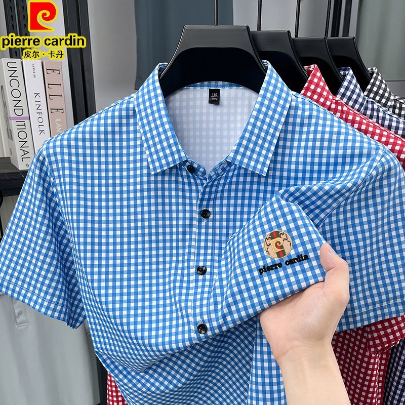 Pierre Cardin Cooling Ice Silk Short-Sleeve Shirt for Men, Thin and Casual Summer Style