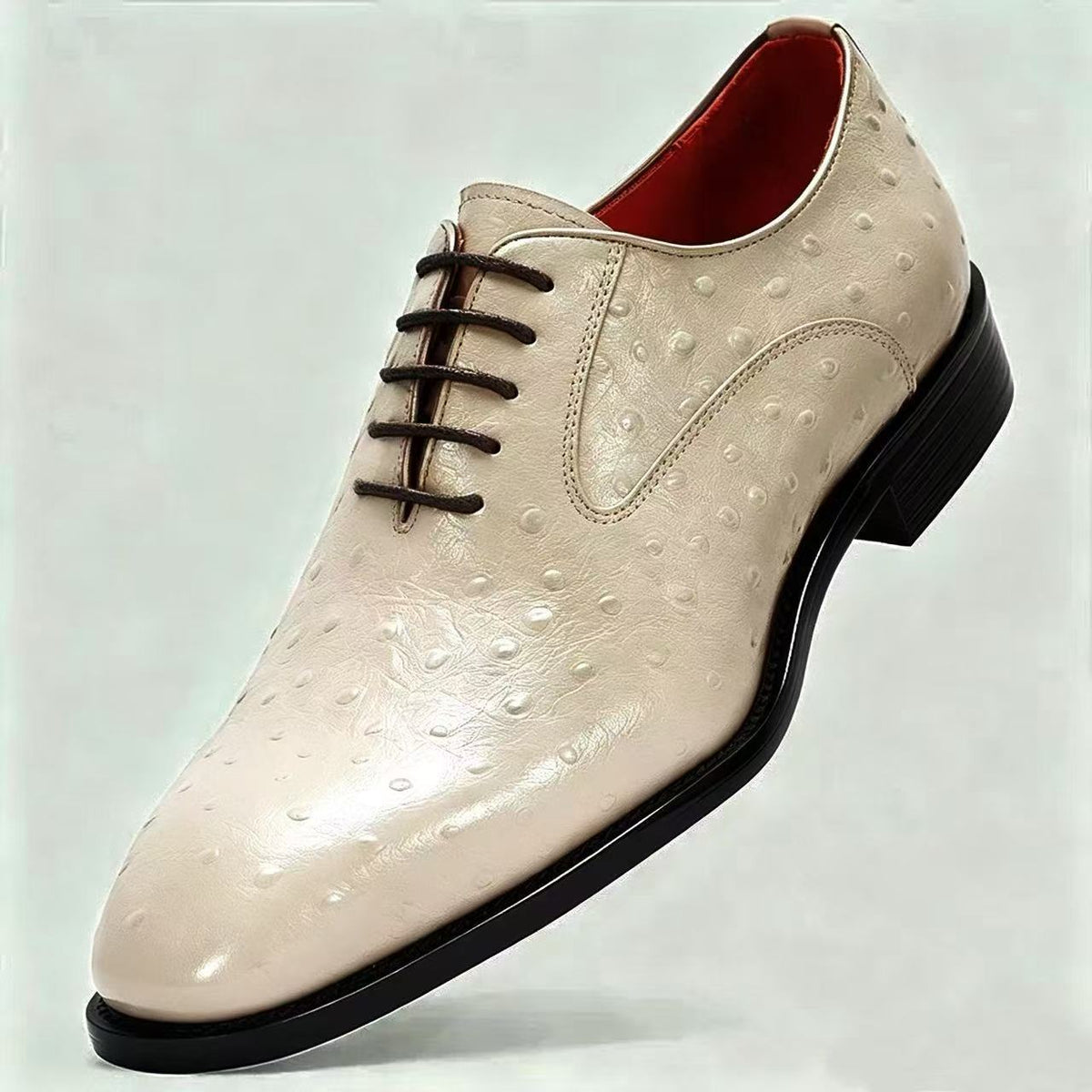 Top-grain cowhide ostrich pattern business leather shoes, British style genuine leather men's shoes, handsome