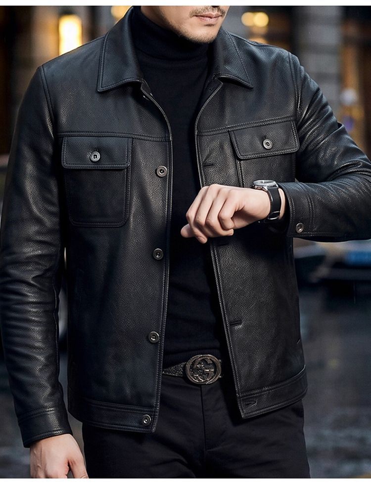 New Spring/Autumn Retro Motorcycle Style Genuine Leather Jacket for Men; Winter Casual Fleece Lined.
