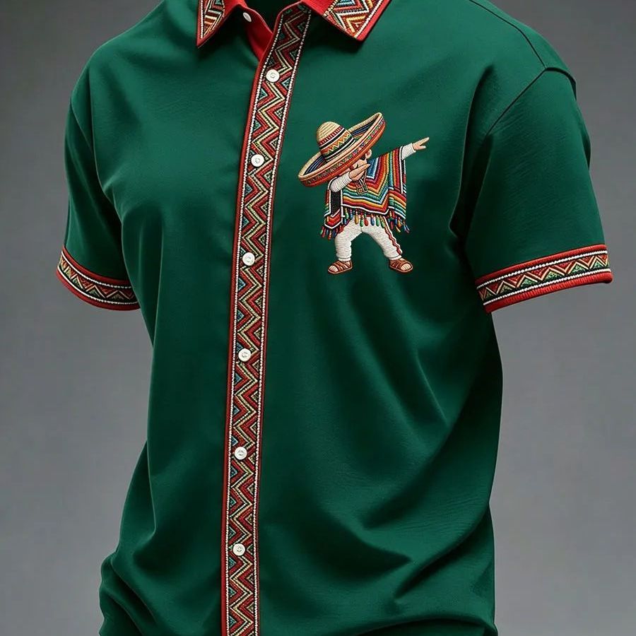 Summer New Arrival: Men's Short-Sleeve Shirt with Lapel, Ethnic Style Print