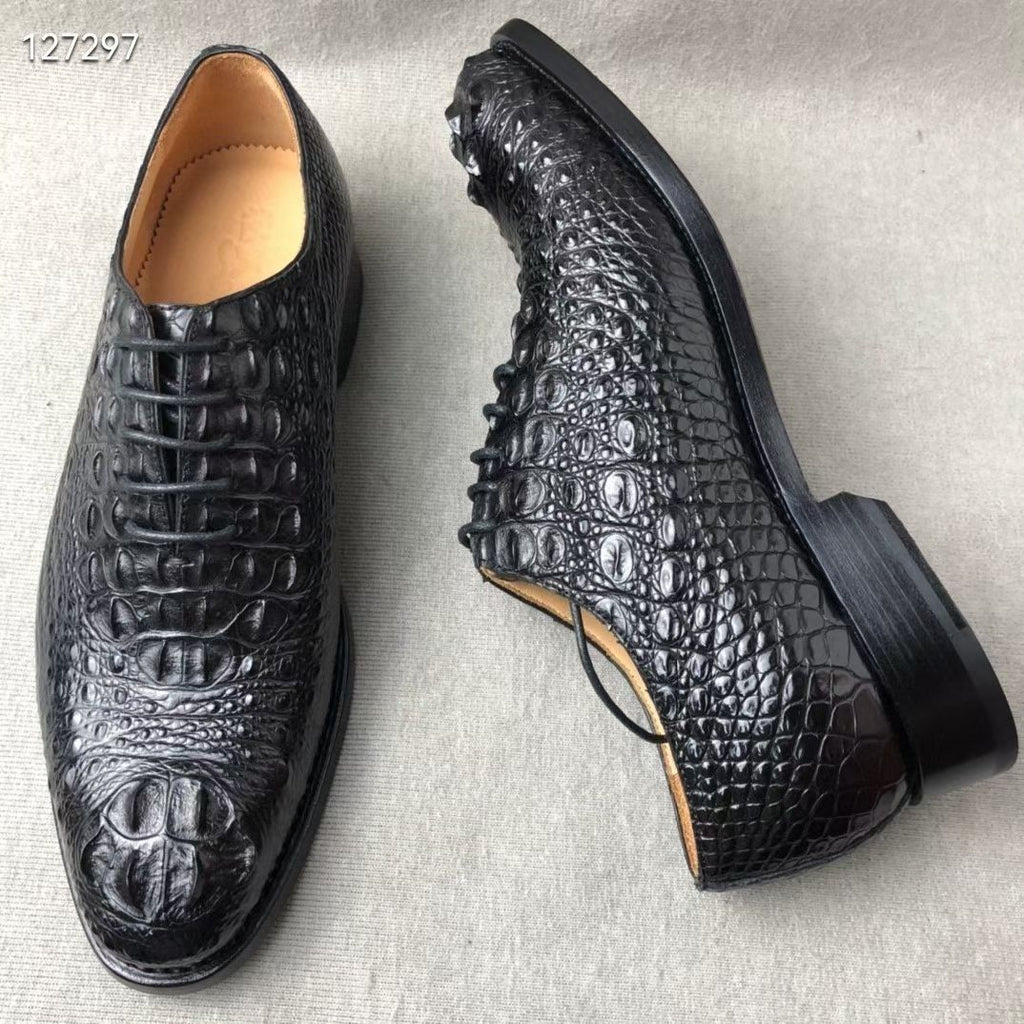 Genuine crocodile skull high-end Goodyear welt men's shoes with genuine leather outsole, business style.