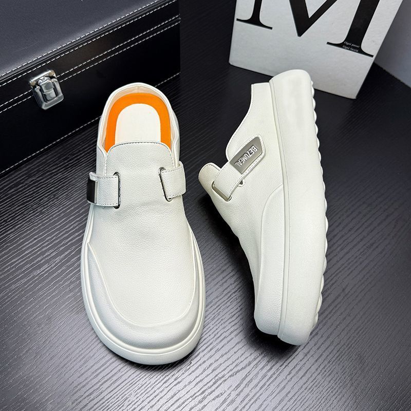Nurse and Doctor White men's genuine leather mules, comfortable and versatile, new Guangzhou style, lightweight slip-on for summer.