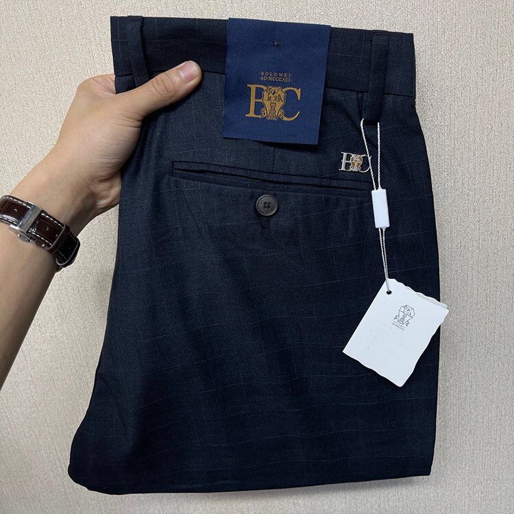 Thin Silky Elastic Slim Straight Leg Casual Pants for Men, Business Style