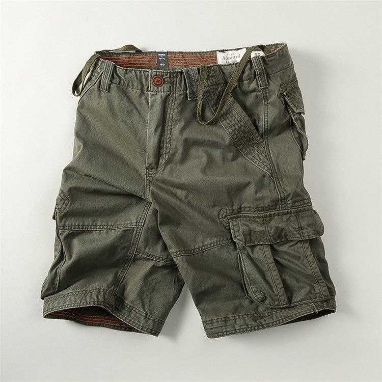 Men's casual mid-length shorts, American camouflage multi-pocket cargo shorts, pure cotton, loose fit for summer.