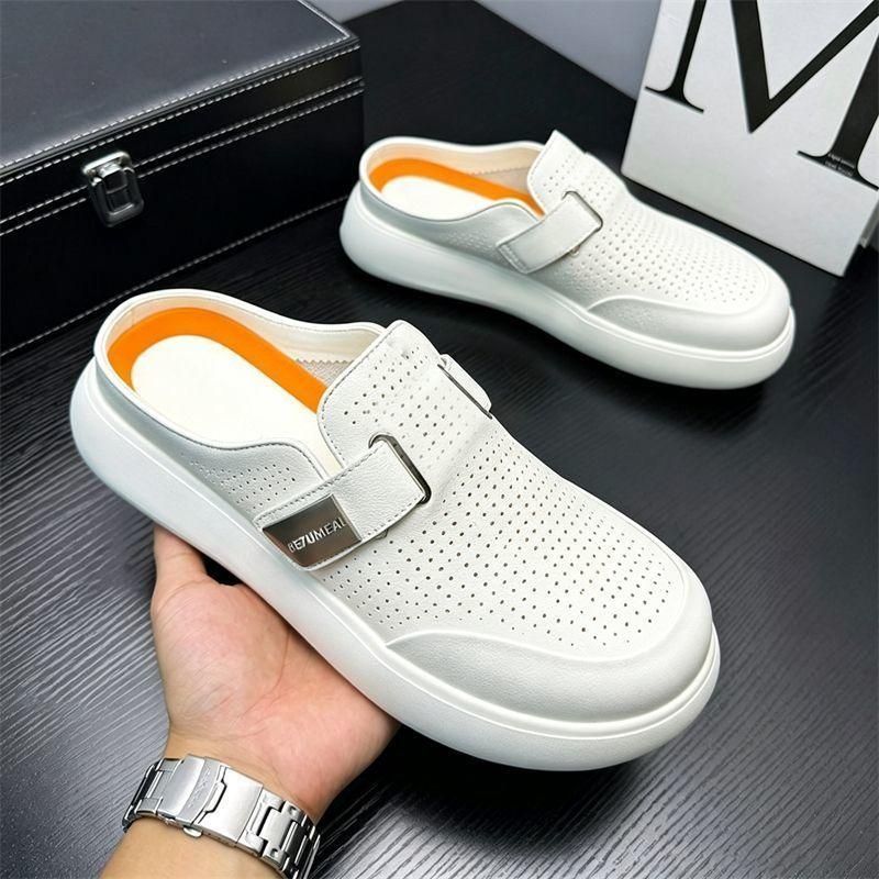 Nurse and Doctor White men's genuine leather mules, comfortable and versatile, new Guangzhou style, lightweight slip-on for summer.