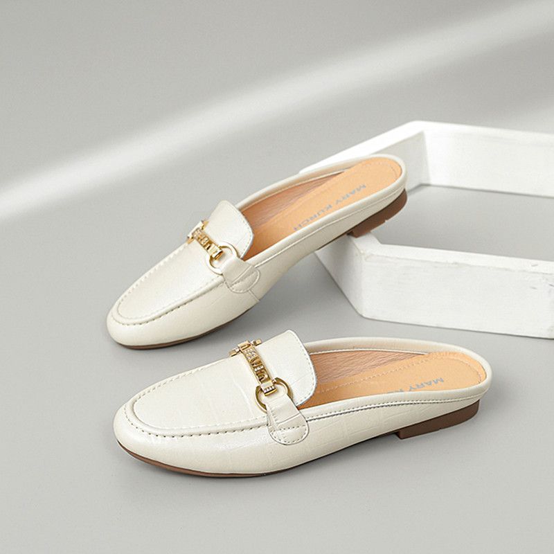 Mullie Genuine Leather Closed-Toe Half-Slippers, Women's Summer Outerwear