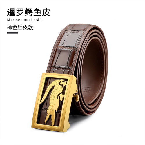 Thai crocodile leather men's smooth leather belt, new automatic business cowhide casual trouser belt