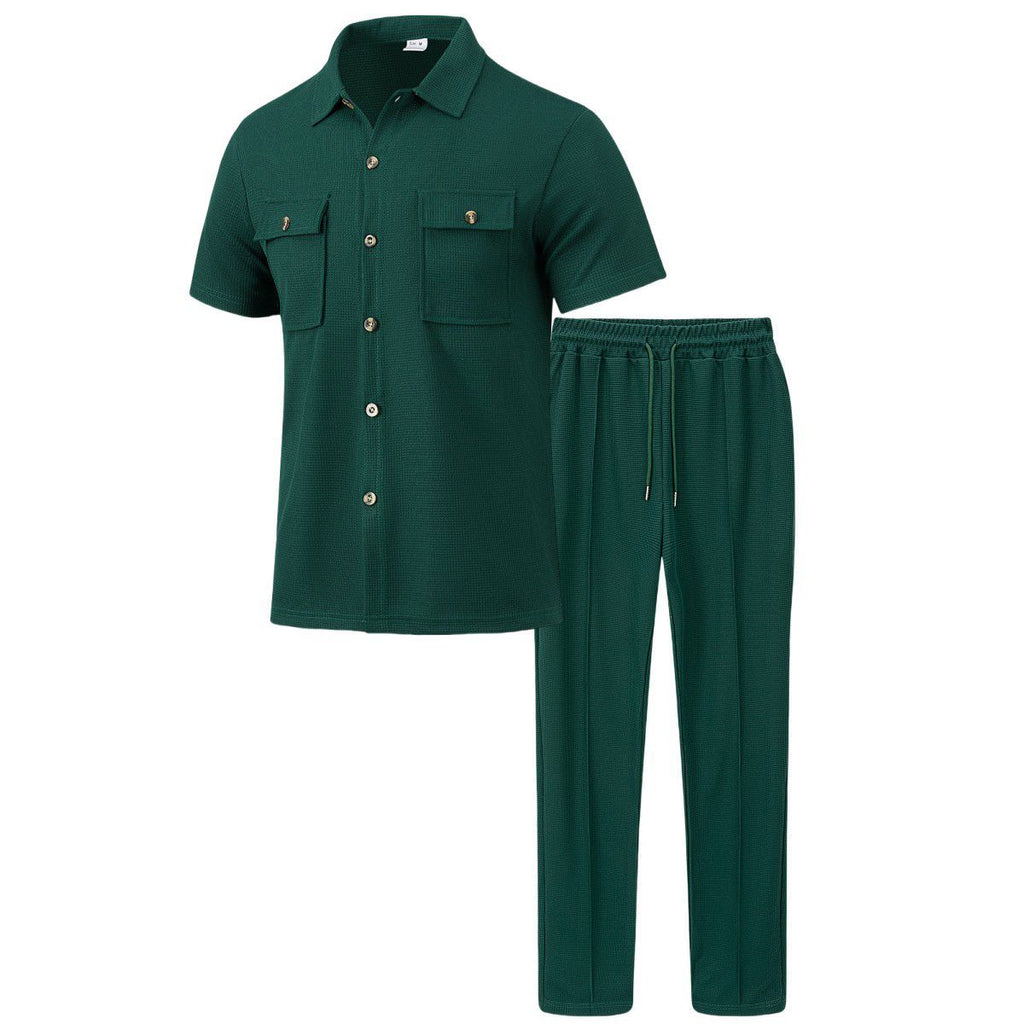 2026 Summer New Men's European and American Style Solid Color Button Pocket Shirt Short Sleeve Long