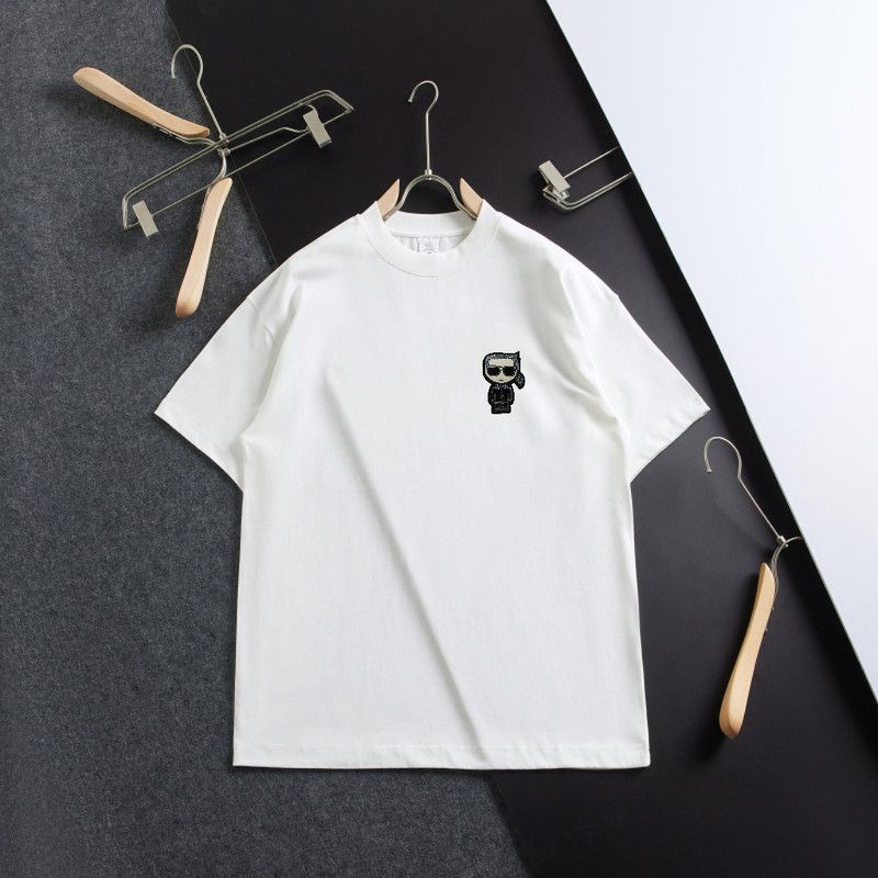 New Karl Lagerfeld Rhinestone Summer Short-Sleeve T-Shirt for Men and Women, Plus Size, Trendy Base Layer