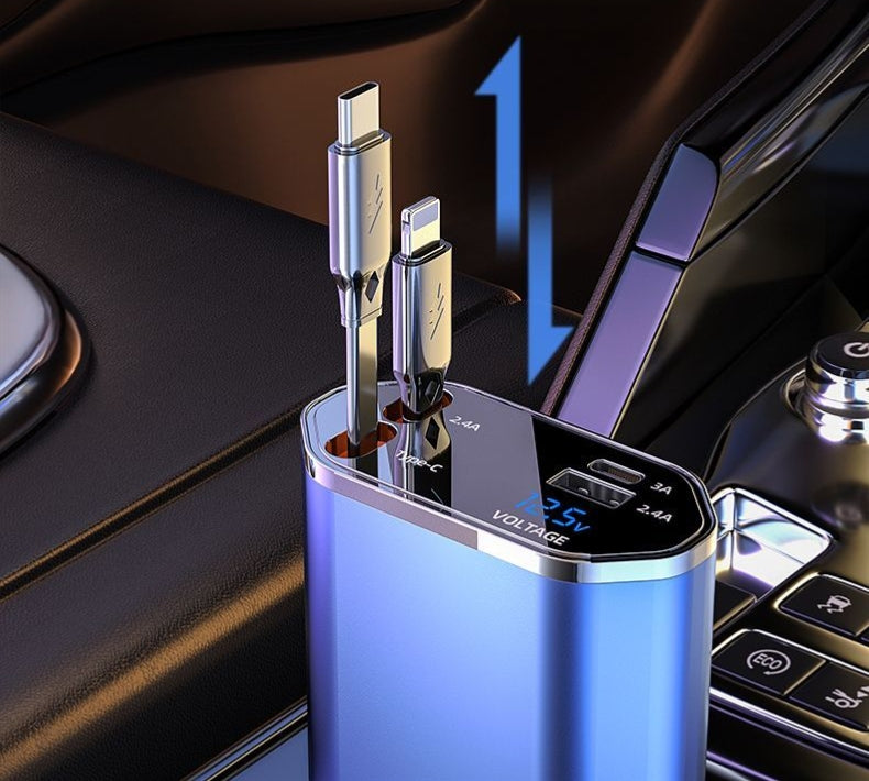 Super fast charge car charger flash four-in-one self-telescopic line universal Android apple mobile phone charge