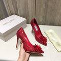 Italian Manufacturered Heel European-style casual leather shoes, silver sea cucumber CL cowhide women's slippers.