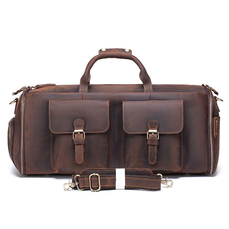 [Stylish Leather Shoe Compartment Trolley Travel Bag] Genuine Leather Suit Storage Bag with a Luxurious Feel