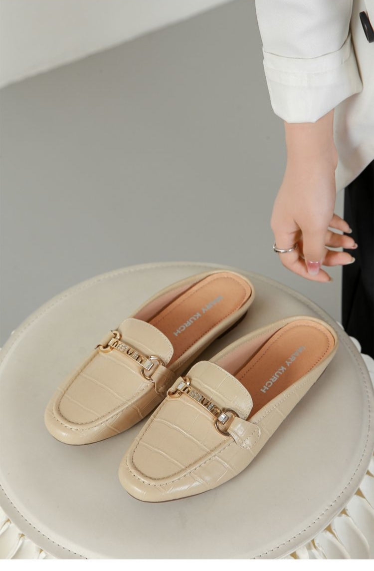 Mullie Genuine Leather Closed-Toe Half-Slippers, Women's Summer Outerwear