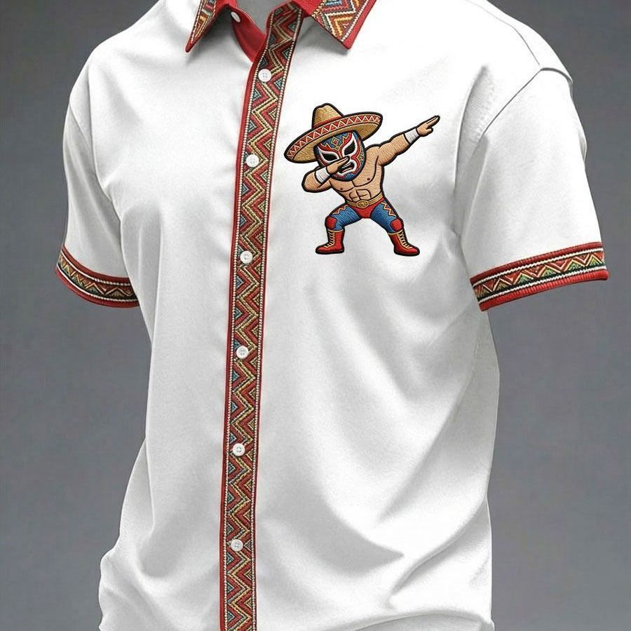 Summer New Arrival: Men's Short-Sleeve Shirt with Lapel, Ethnic Style Print