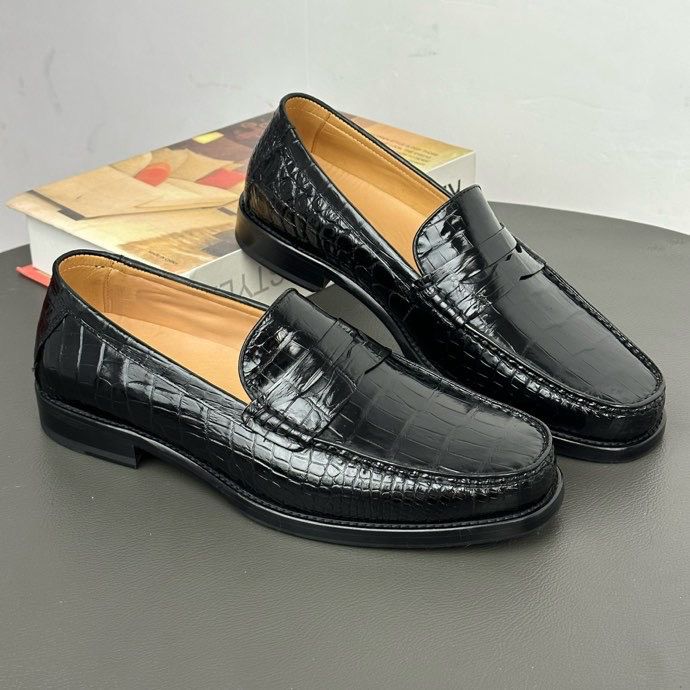 High-end crocodile leather men's business casual slip-on loafers