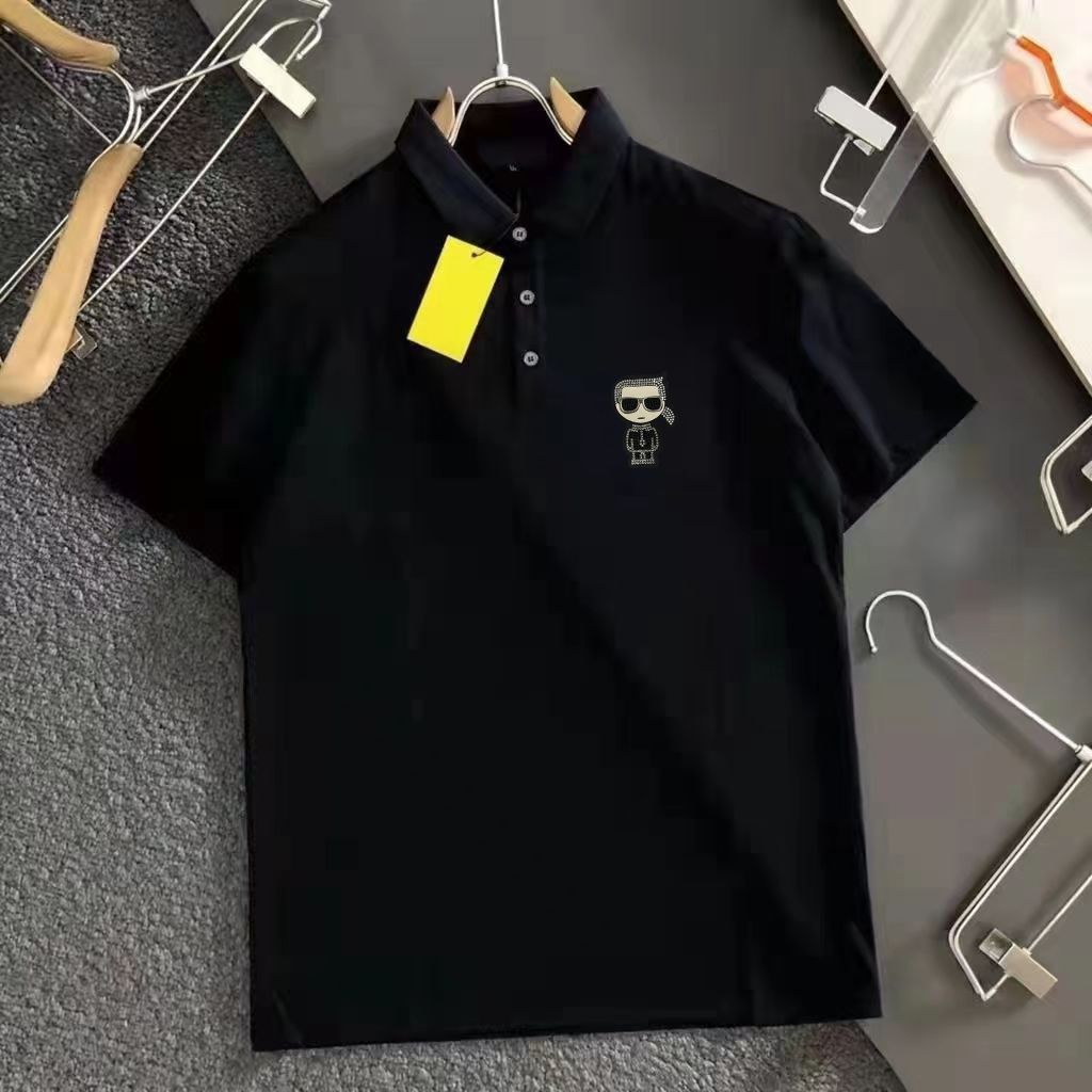 New Karl Lagerfeld Rhinestone Summer Short-Sleeve T-Shirt for Men and Women, Plus Size, Trendy Base Layer