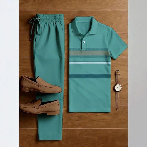 SHEIN Cross-Border New Autumn/Spring 3D Printed Short-Sleeve Polo Pants Two-Piece Set for Men