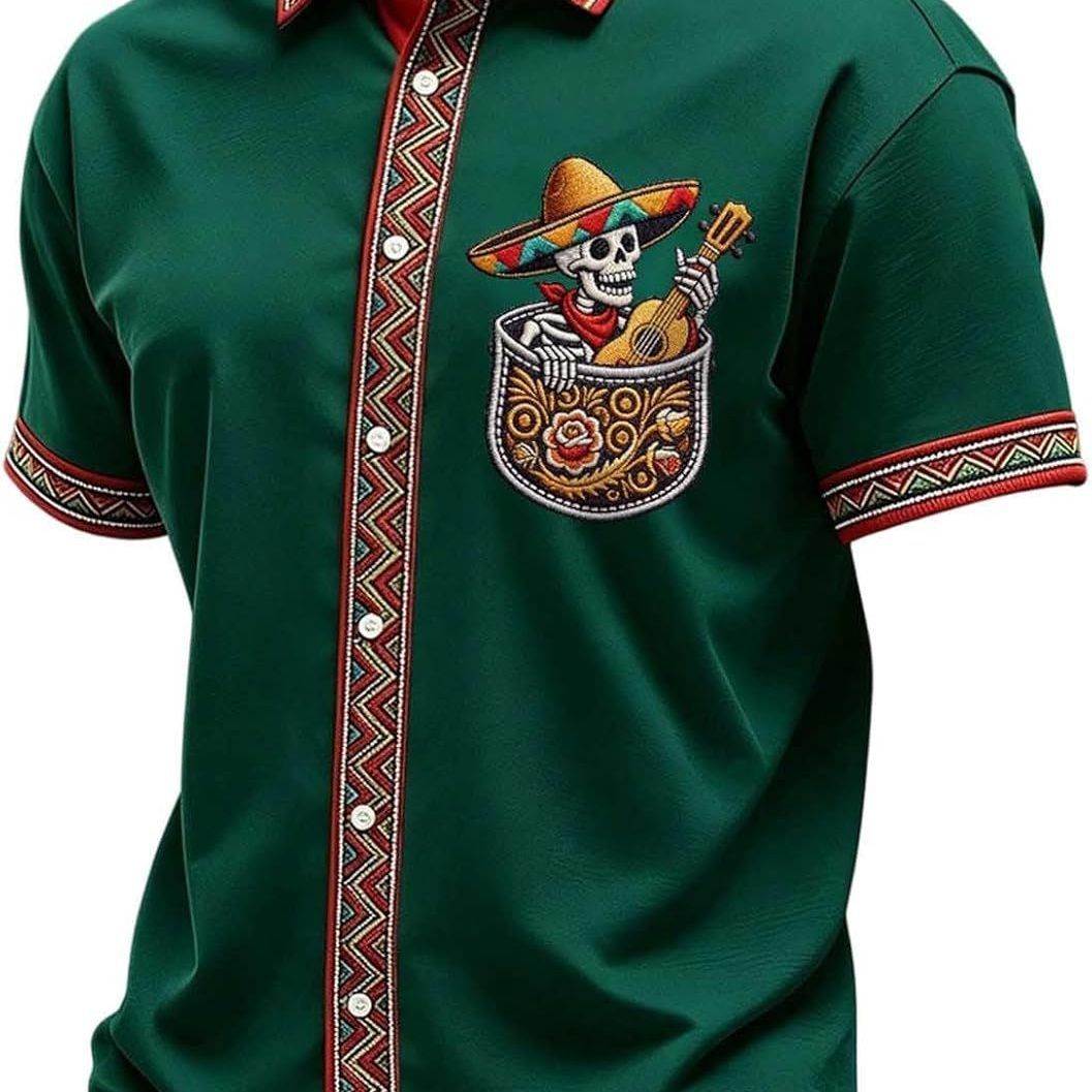 Summer New Arrival: Men's Short-Sleeve Shirt with Lapel, Ethnic Style Print