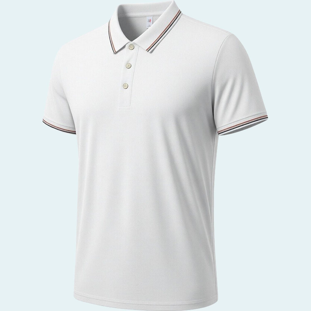 Heavyweight cotton short-sleeved polo shirt for middle-aged and young adults, classic collar, comfortable and stylish top.