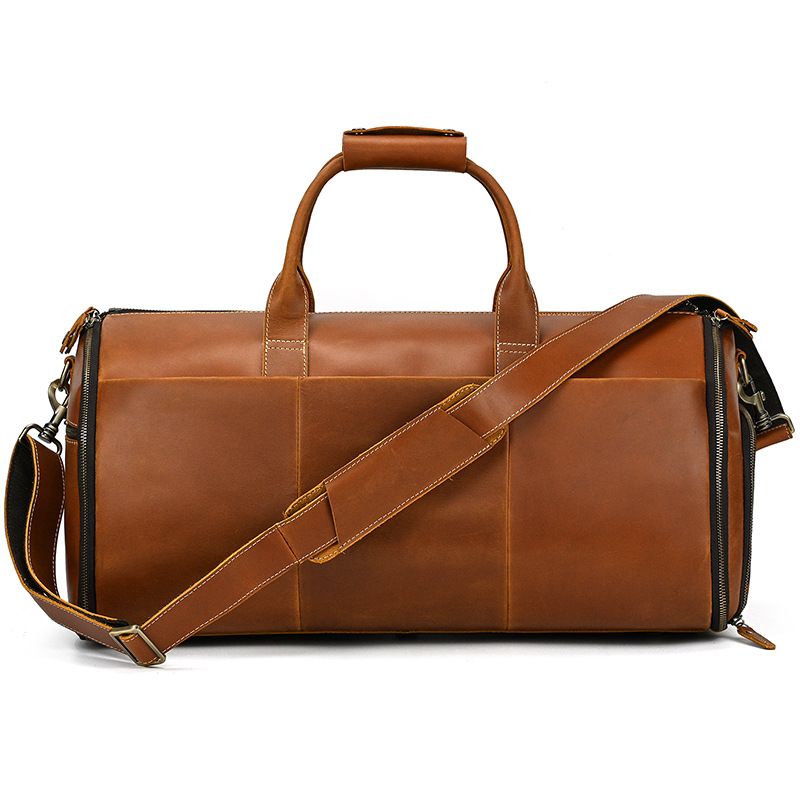 [Stylish Leather Shoe Compartment Trolley Travel Bag] Genuine Leather Suit Storage Bag with a Luxurious Feel