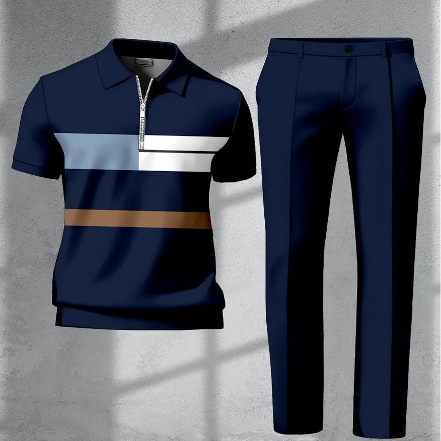 SHEIN Cross-Border New Autumn/Spring 3D Printed Short-Sleeve Polo Pants Two-Piece Set for Men
