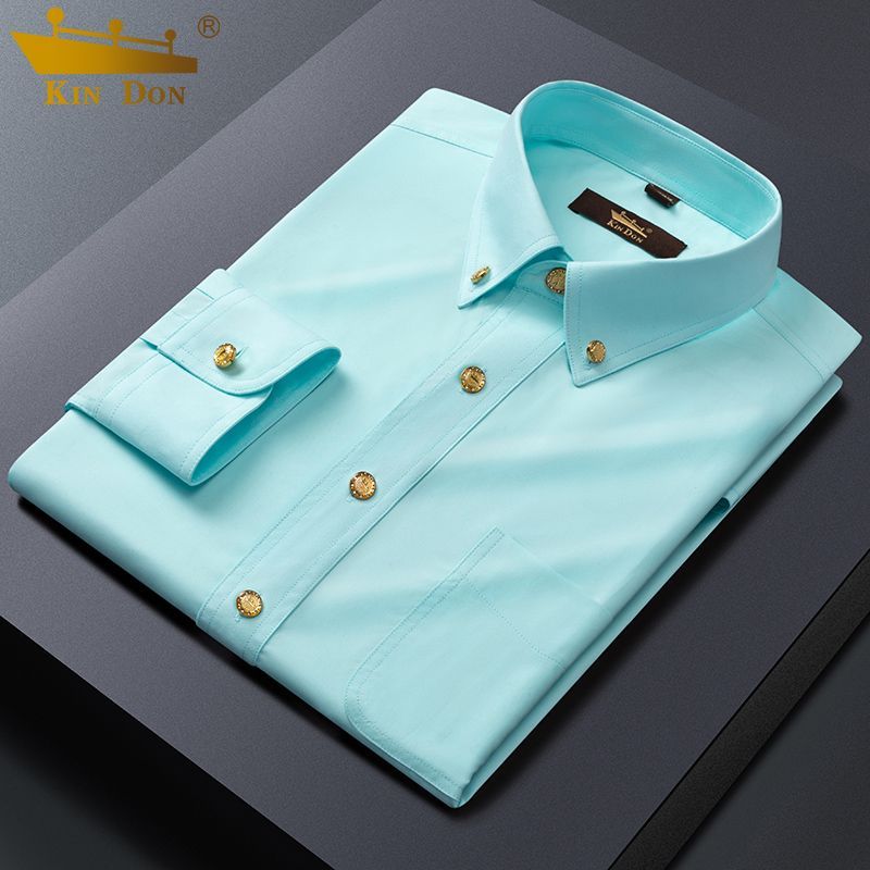 Golden Shield Men's Long-Sleeve Shirt, Wrinkle-Resistant, Copper Button, Korean Style, Slim Fit, Pockets, Business Casual, High-End New Style