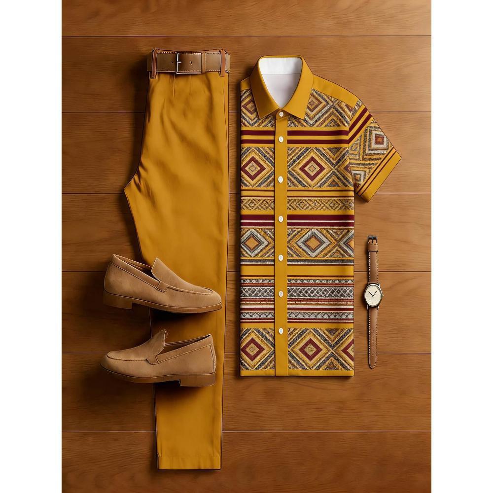 SHEIN Cross-Border New Autumn/Spring 3D Printed Short-Sleeve Polo Pants Two-Piece Set for Men