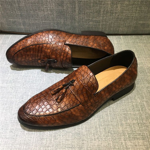 Italian New Pointed Toe Men's Shoes, Crocodile Pattern Genuine Leather Business Casual Shoes, Hairstylist