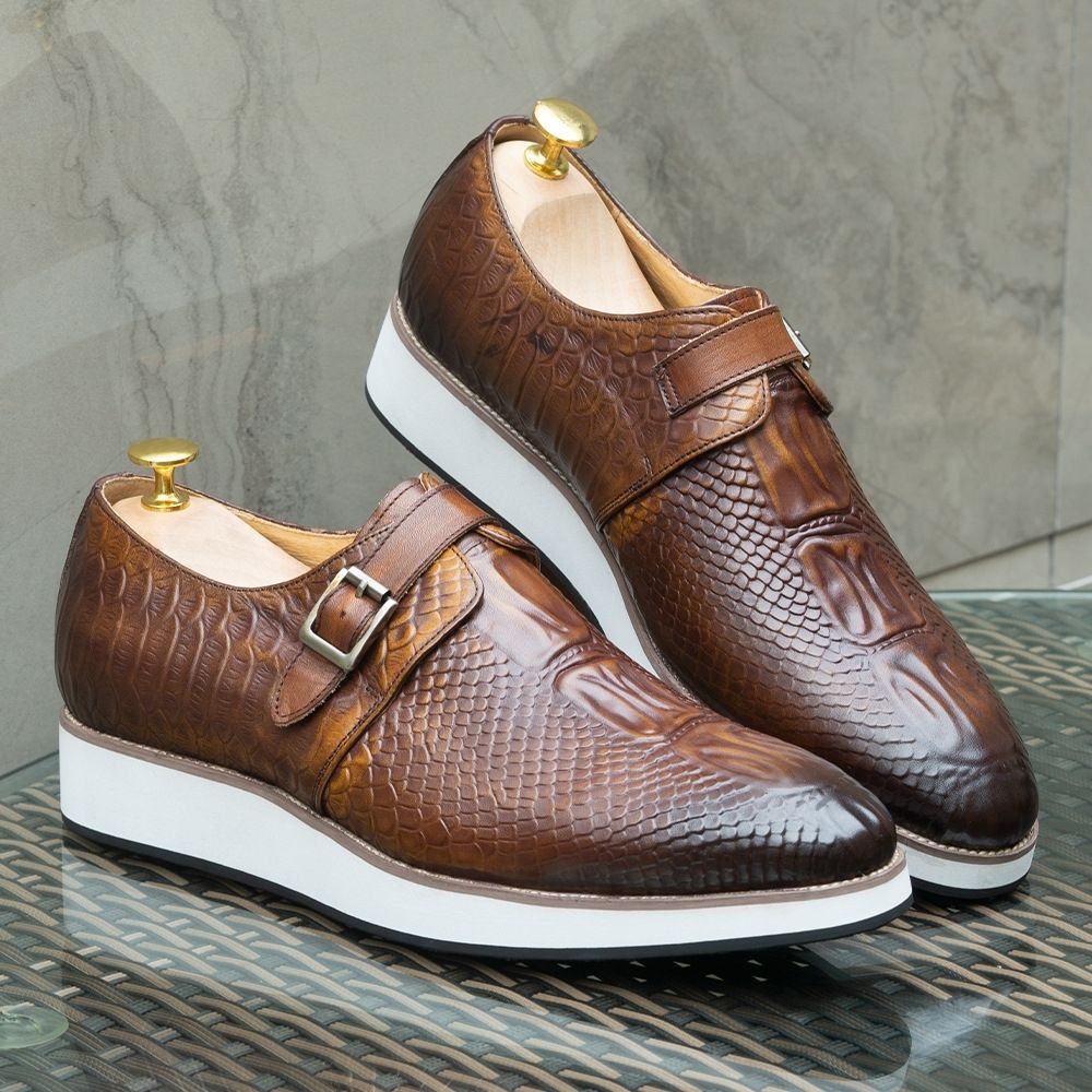 British business casual leather shoes, men's fish pattern shoes
