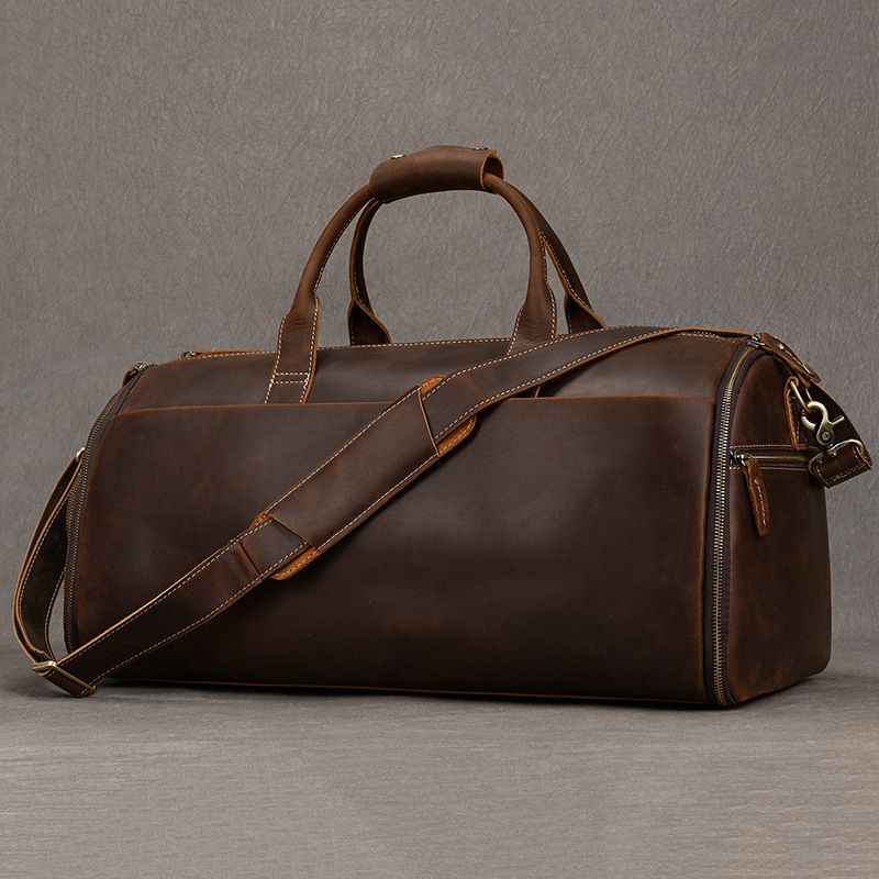 [Stylish Leather Shoe Compartment Trolley Travel Bag] Genuine Leather Suit Storage Bag with a Luxurious Feel