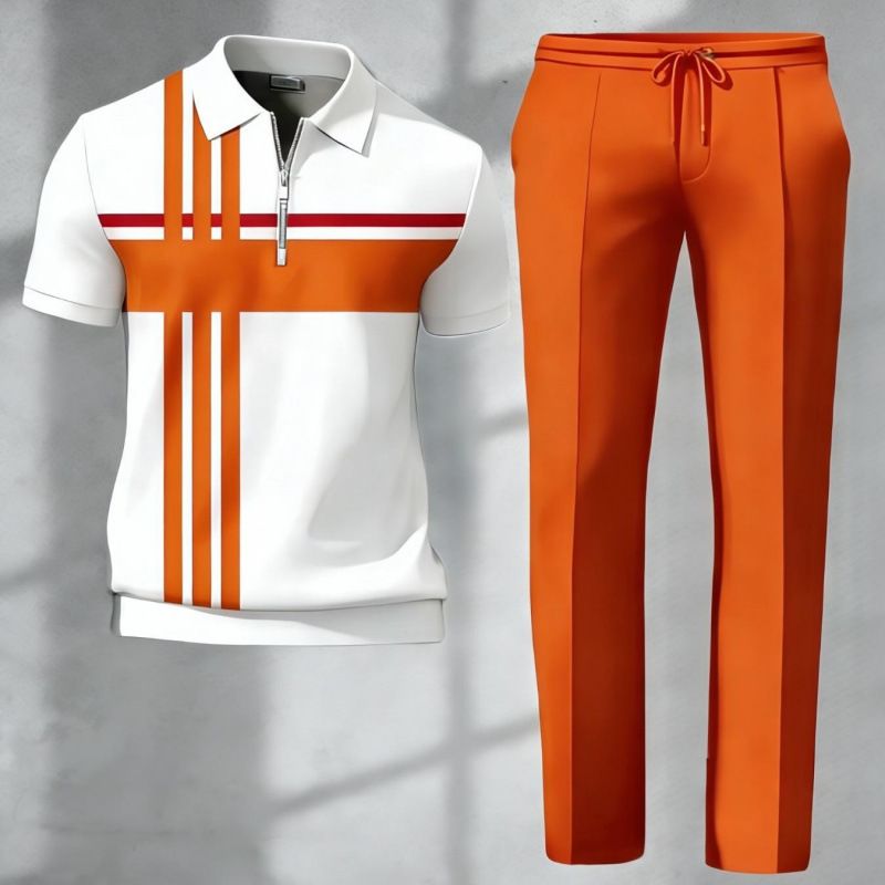 SHEIN Cross-Border New Autumn/Spring 3D Printed Short-Sleeve Polo Pants Two-Piece Set for Men