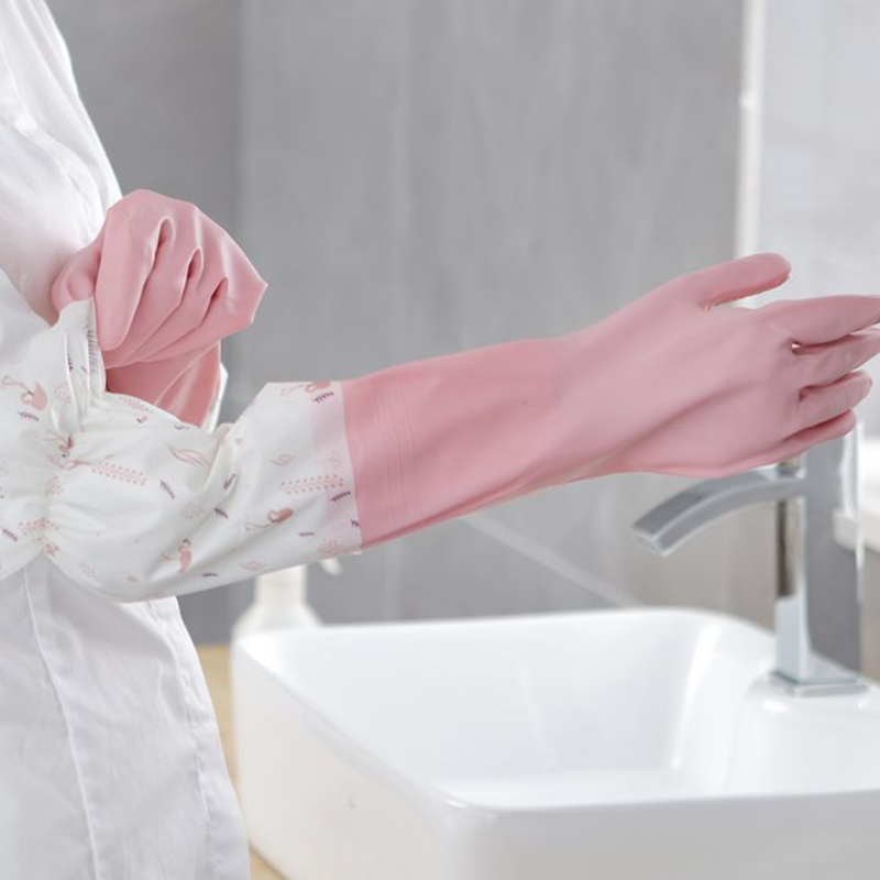 Extended waterproof silicone gloves, thickened for dishwashing, winter use, suitable for household cleaning.