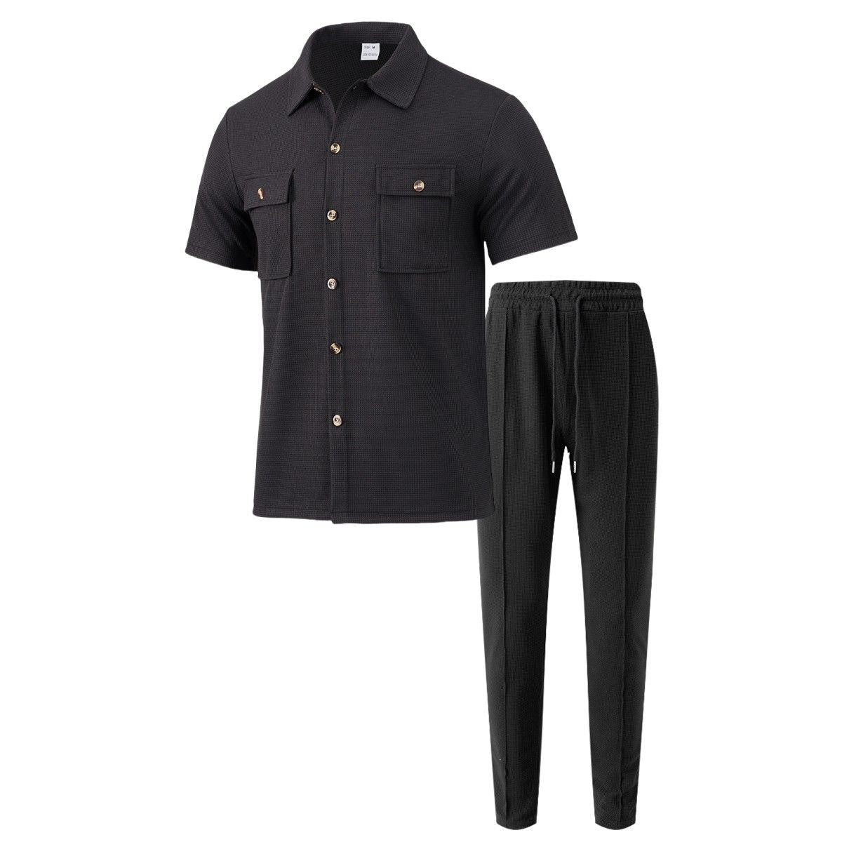 2026 Summer New Men's European and American Style Solid Color Button Pocket Shirt Short Sleeve Long