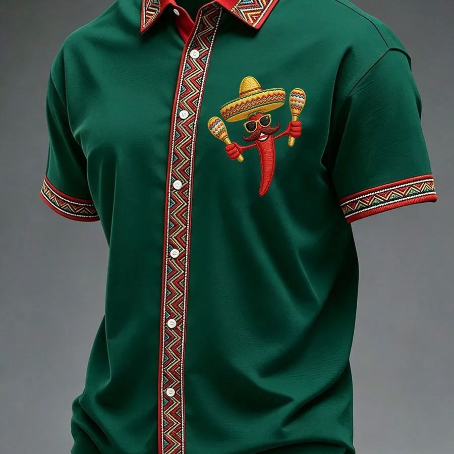 Summer New Arrival: Men's Short-Sleeve Shirt with Lapel, Ethnic Style Print