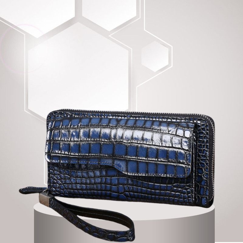 New crocodile belly men's large handbag, high-end, large capacity, long, light luxury wallet, multi-functional business clutch.