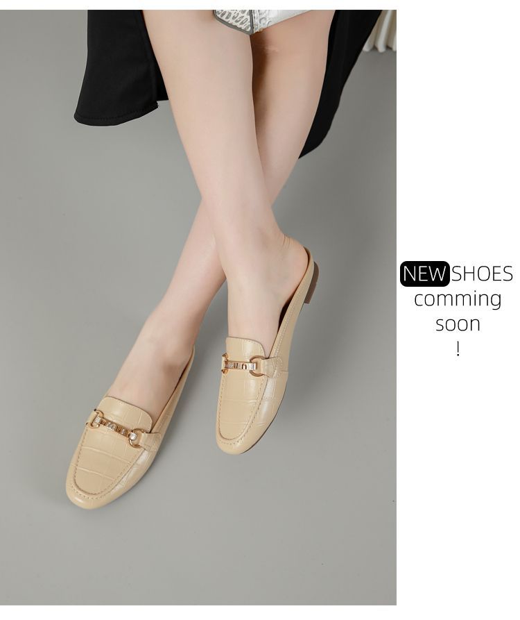 Mullie Genuine Leather Closed-Toe Half-Slippers, Women's Summer Outerwear
