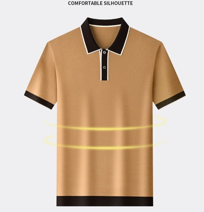 New autumn/winter men's short-sleeved collared knit sweater pullover sweater casual trendy dad outfit