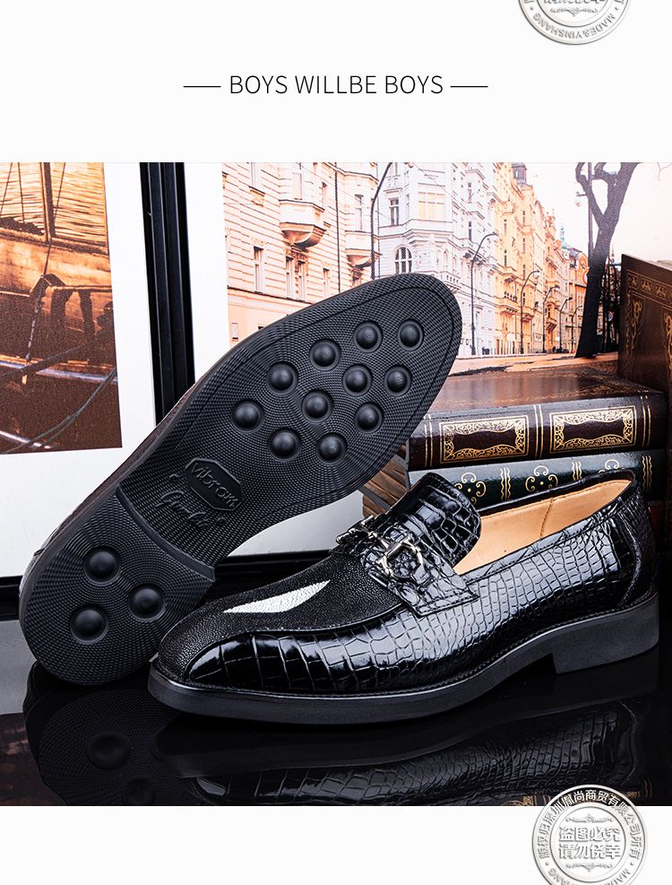 High-end crocodile leather men's business casual slip-on loafers
