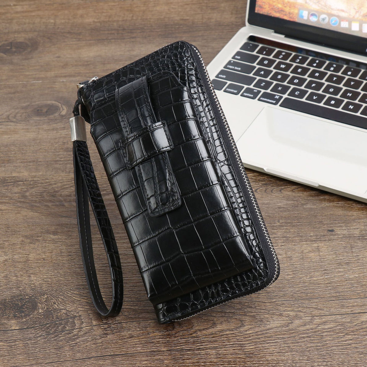 New crocodile belly men's large handbag, high-end, large capacity, long, light luxury wallet, multi-functional business clutch.
