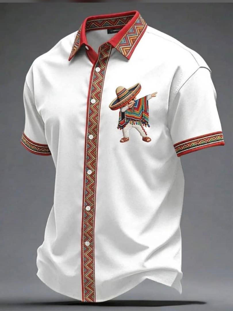 Summer New Arrival: Men's Short-Sleeve Shirt with Lapel, Ethnic Style Print
