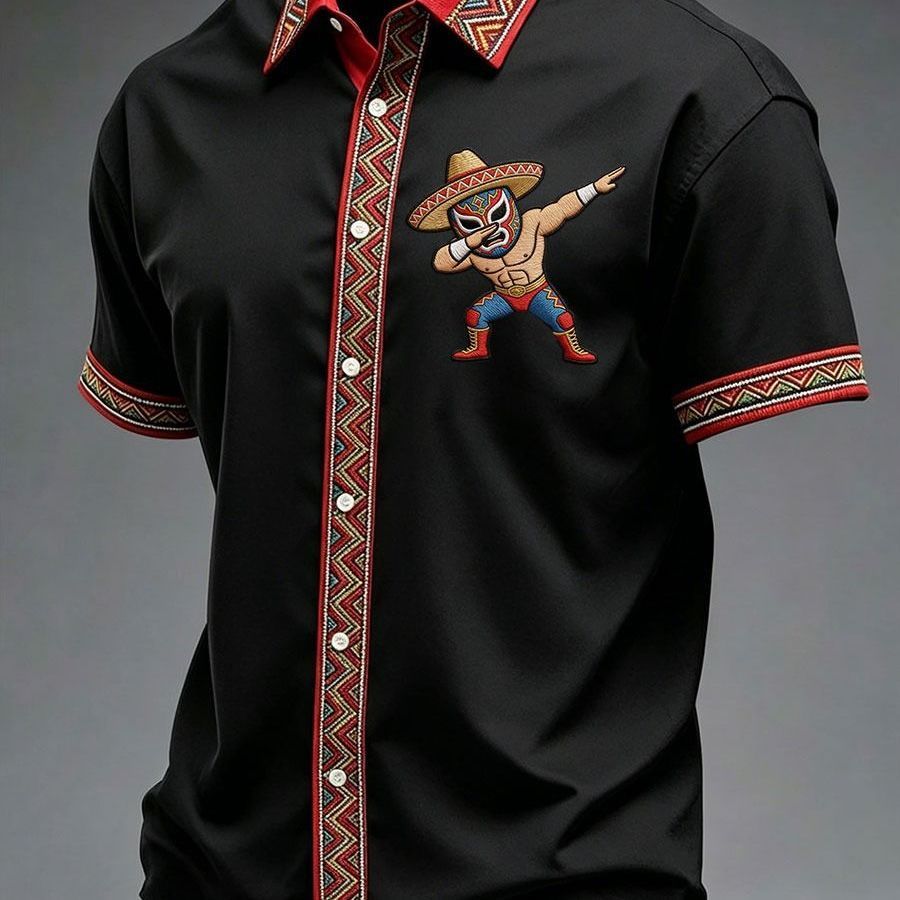 Summer New Arrival: Men's Short-Sleeve Shirt with Lapel, Ethnic Style Print