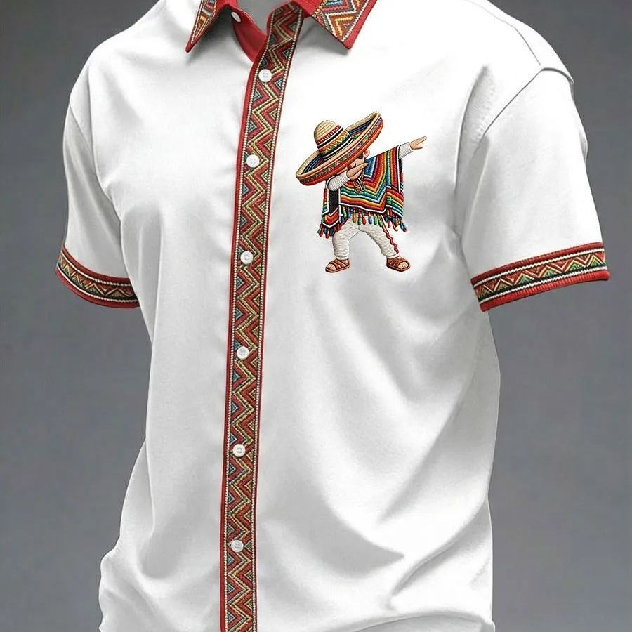 Summer New Arrival: Men's Short-Sleeve Shirt with Lapel, Ethnic Style Print