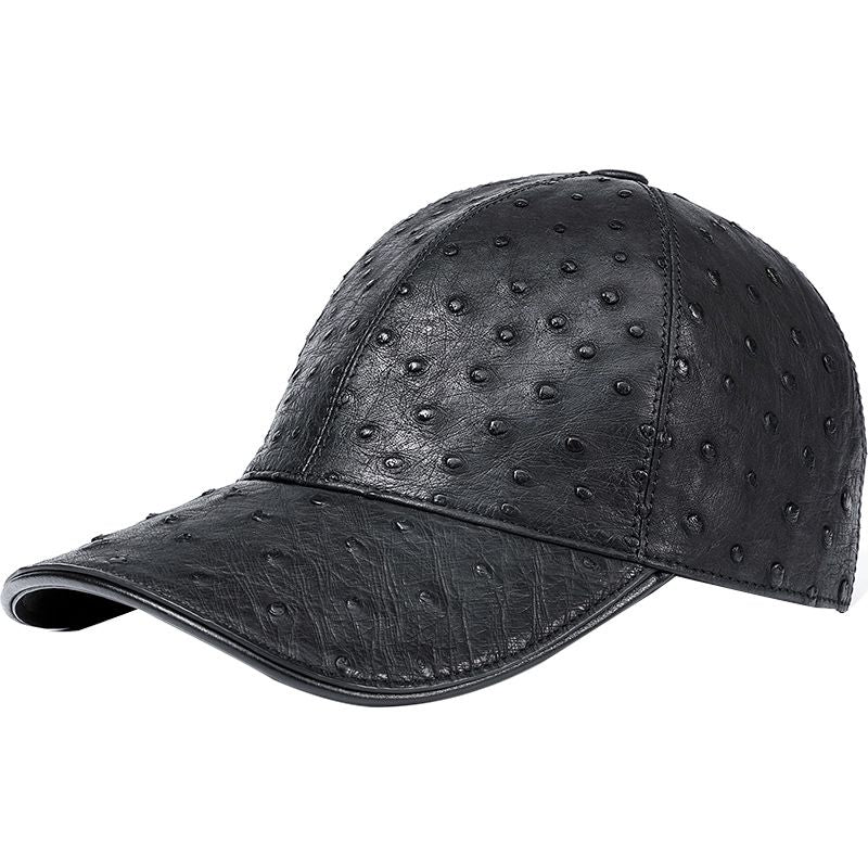 Ostrich leather baseball cap, versatile casual men's genuine leather sunshade, spring and summer outdoor high-end luxury.