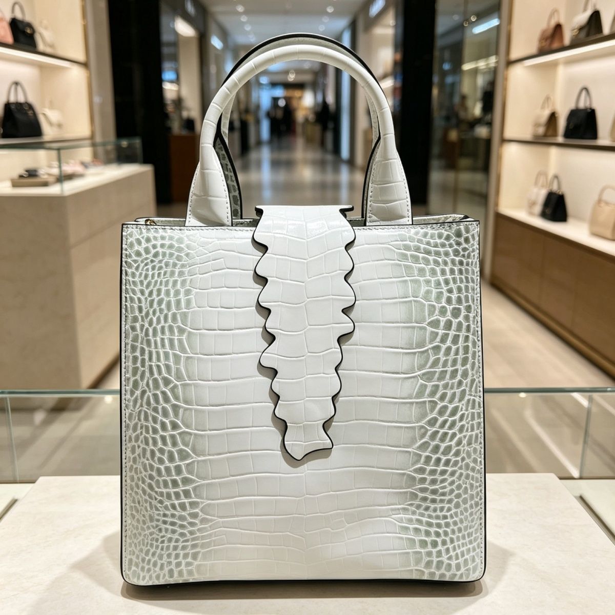 Crocodile leather handbag, high-value, stylish, and luxurious, a popular choice for outdoor use with a sturdy sole.