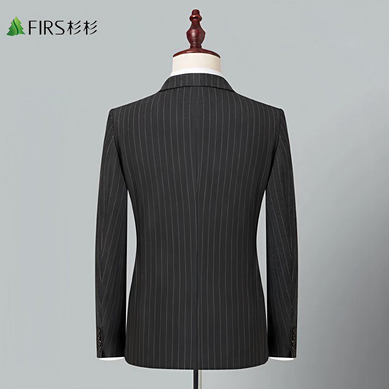 Double-breasted men's two-piece suit set, perfect for wedding grooms and best men, striped style, handsome.